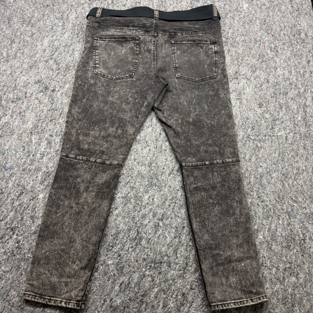 No Boundaries Mens Moto Jeans 36x30 Gray Acid Wash Biker Slim Fit Stretch Belted - Picture 10 of 11